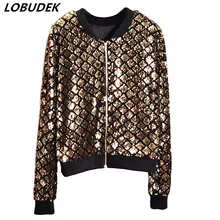 Новинка; 4 цвета; куртка с золотыми блестками; сезон весна-осень; женская повседневная одежда; бейсбольные куртки с блестками; женское Свободное пальто; верхняя одежда