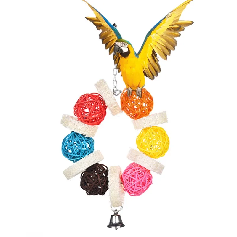 Toys For Parrots Small Medium Parrot with Bells Rattan Circle for Bird Cage Colorful Chewing