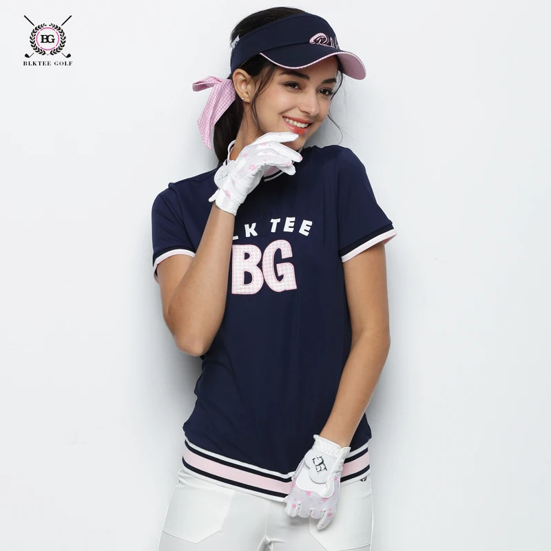 

BLK TEE golf shirts women short sleeve summer sports fabric stand collar T shirt golf training apparel lady top jersey white red