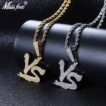 

MISSFOX Hip Hop Personalized Vs Nameplate Necklace 24K Gold Plated AAA Cubic Zirconia Ukraine Name Necklace With Rope Link Chain