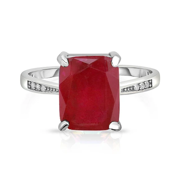 4.00 CTTW Genuine Ruby Emerald Cut Ring In Sterling Silver