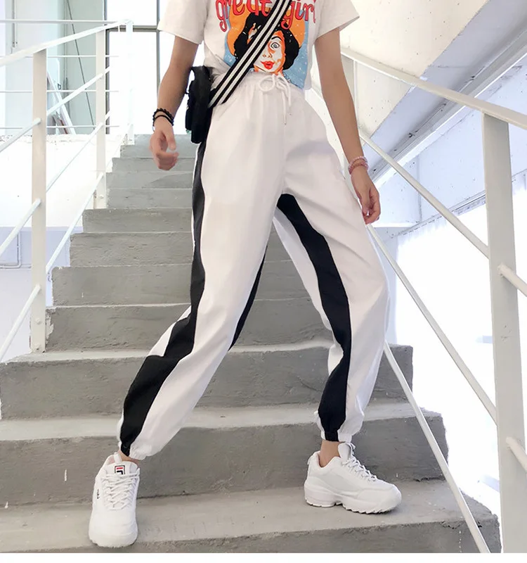 Корейский стиль Ulzzang Высокая талия Твердые свободные шаровары для женщин Jogger тренировочные брюки повседневные брюки карго женская уличная одежда