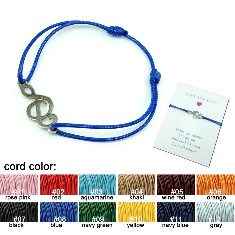 

Wish Bracelet Stainless Steel Music Note Pendant Good Luck Bracelet Charm Adjustable String Cord Bracelet For Women Girls