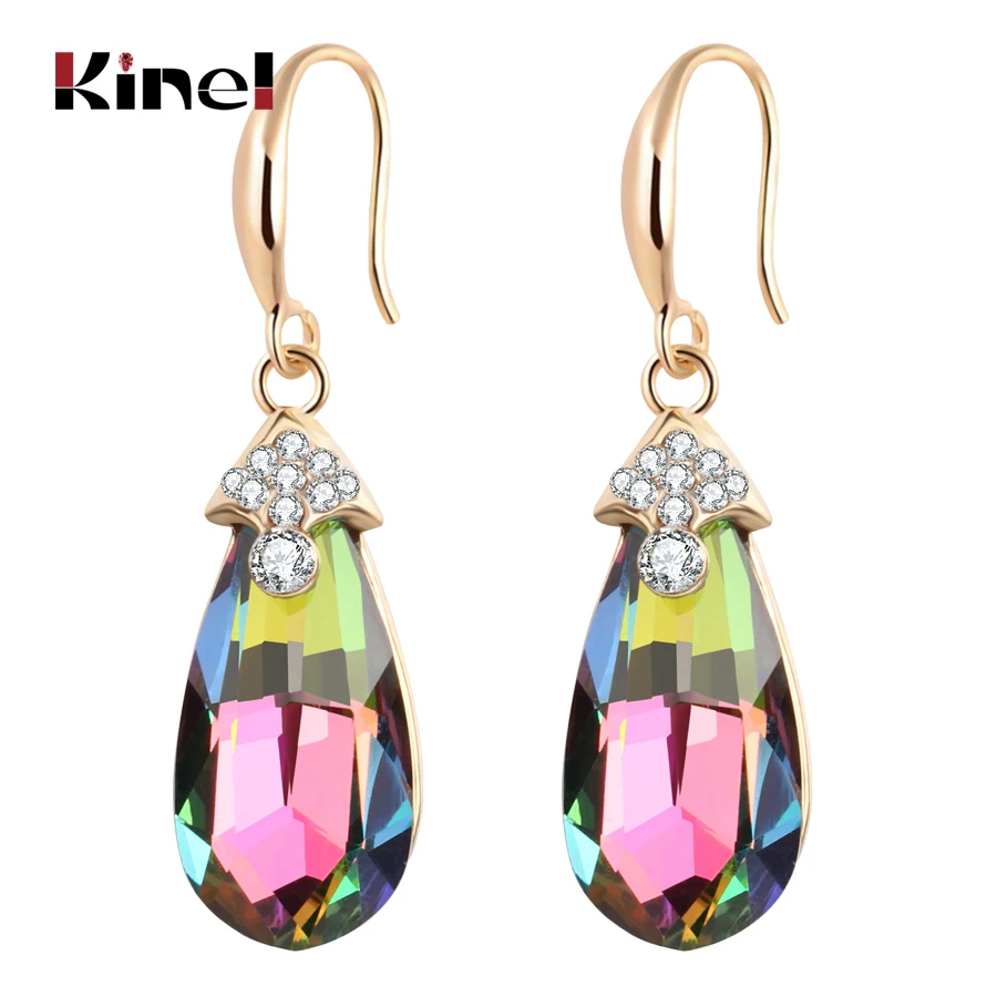 

Kinel Hot Fashion Colorful Crystal Drop Earrings Women Gifts Luxury Gold OL Jewelry Bridal Wedding Earrings Drop Shipping