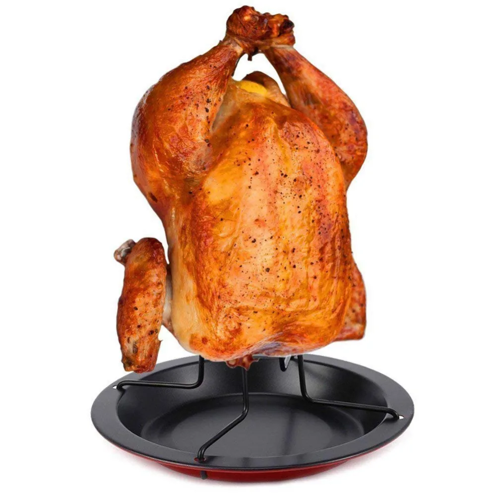 

1Set Carbon Steel Chicken Roaster Rack With Tray Non-Stick BBQ Grilling Cooking Pans Barbecue Tools Kitchen Gadgets Christmas