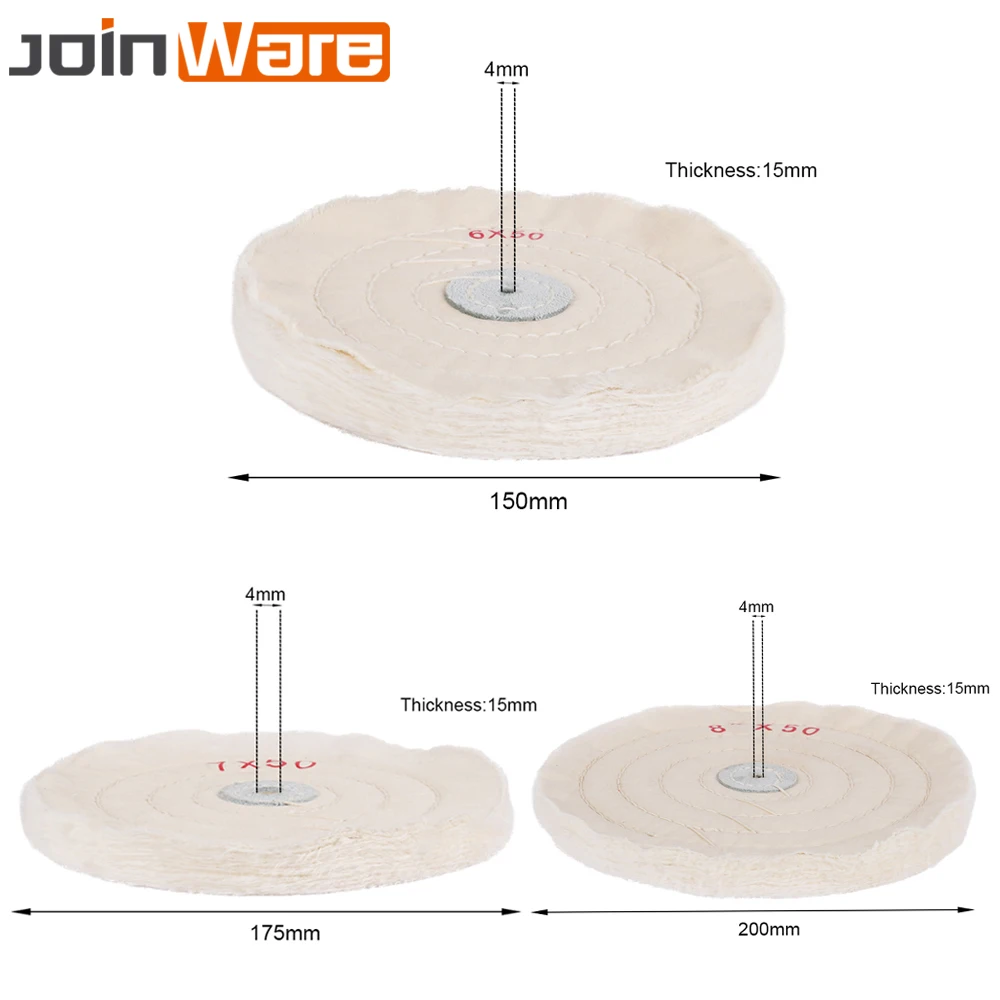 Хлопок полировка колеса белая ткань 4 мм диаметр золото серебро ювелирные изделия зеркало кристалл полировка колодки роторный инструмент 50 мм~ 200 мм диаметр 15 мм толщиной