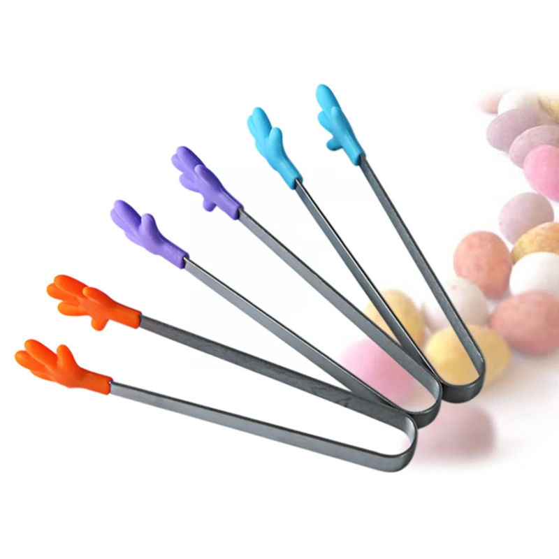 

1 Pc Stainless Steel Food Clip Hanging Hand Silicone Tongs Vegetable Fruit Salad Cake Clip Food Tongs Kitchen Tools