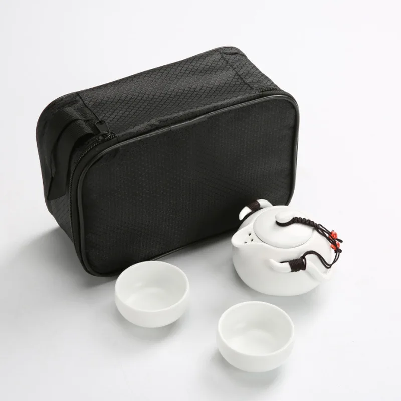 Китайский чайный дорожный чайный набор кунг-фу керамический портативный чайный горшок фарфоровый чайный сервиз Gaiwan чайные чашки чайной церемонии чайный инструмент - Цвет: White 3Pcs Bag