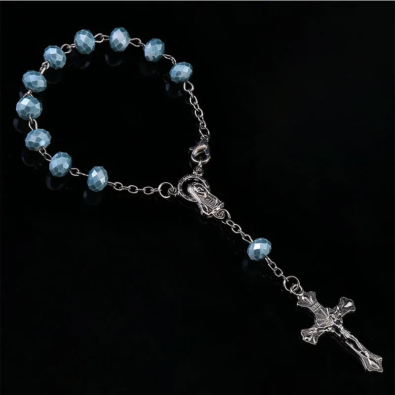 48pcs / Crystal Jesus Cross Bracelet Children Baptism Cross Rosary