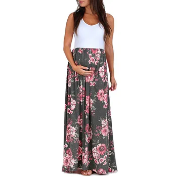 

New 2018 Summer Floral Printing Maternity pregnannt Dresses Sleeveless Boat Neck Photography Photos Maternity Pregnancy Dress
