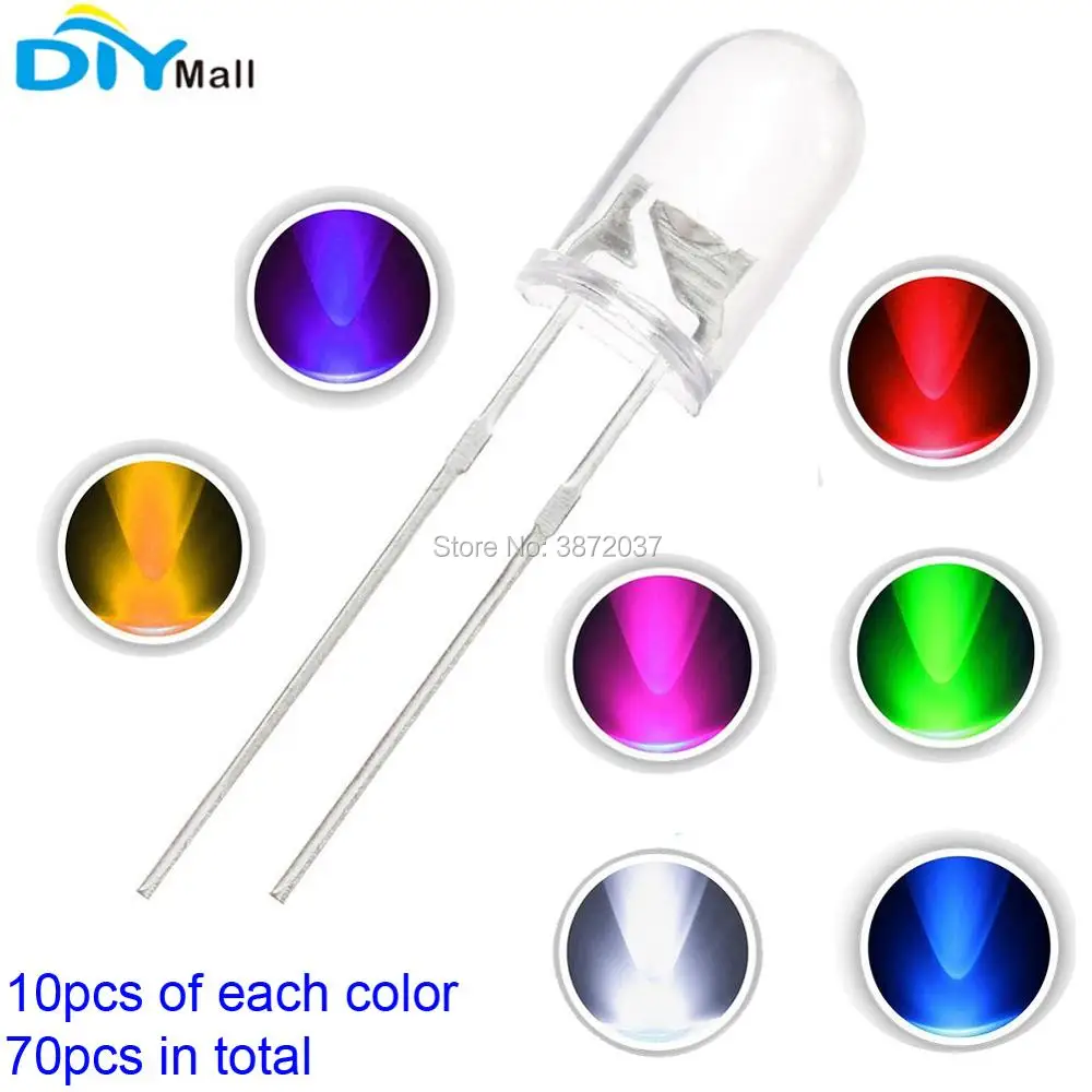 

70pcs/lot 5mm Light Emitting Diode Lamp Assorted Kit for Arduino