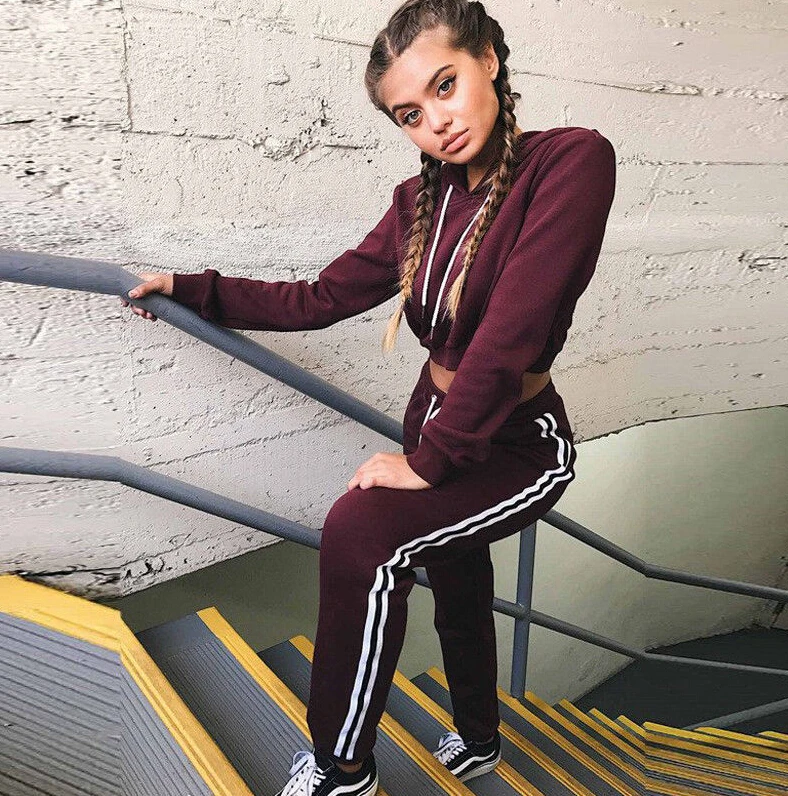 جديد أزياء النساء 2 قطع رياضية مقنعين البلوز + مطاطا الخصر السراويل عارضة مجموعات ارتداء طويلة الأكمام الدعاوى الملابس وتتسابق