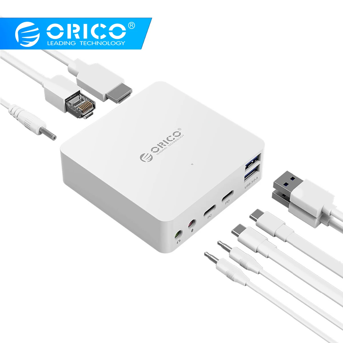 ORICO Type-C HUB USB3.0 Support HDMI 4K Video Mobile Host Dock RJ45 Microphone&ampEarphone PD and DC 12V Power for Office | Компьютеры и