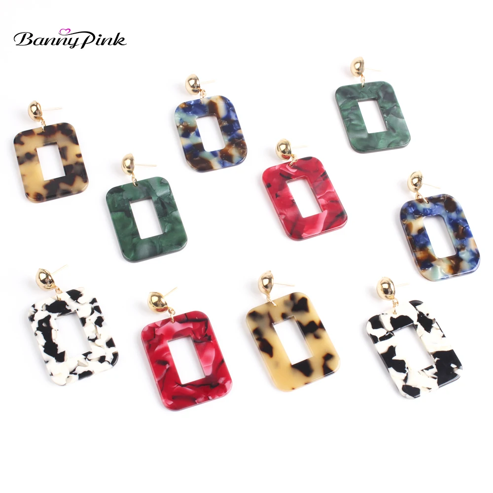

Banny Pink Multi Mix Color Resin Studs Earrings For Women Large Rectangle Pendant Earrings Bohemia Geo Statement Earrings Brinco