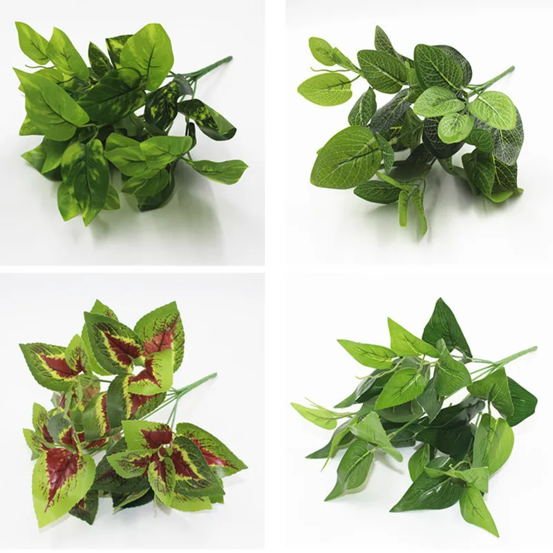 

wall partition decorative leaf green planting potted wall flower arrangement material 7 fork green radish leaves
