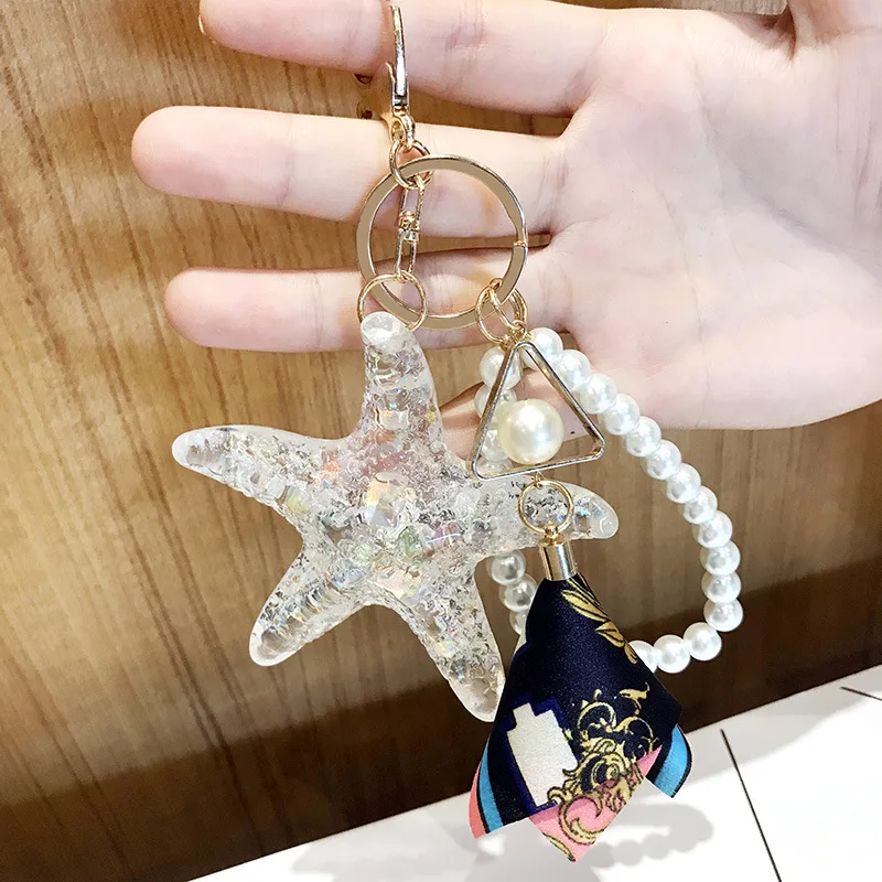 Hot New Cartoon Sea World Starfish Pearl Shell Keychain Key Chain KeyRing Crystal Pendant Women Gift | Украшения и аксессуары