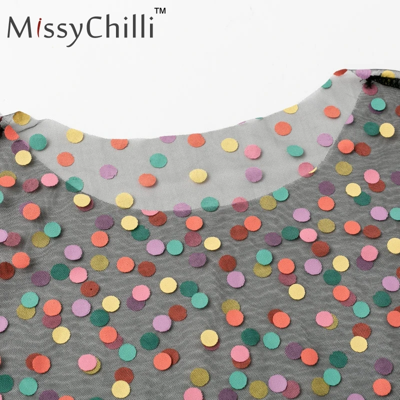 Женское облегающее платье MissyChilli в горошек из двух предметов прозрачное короткое