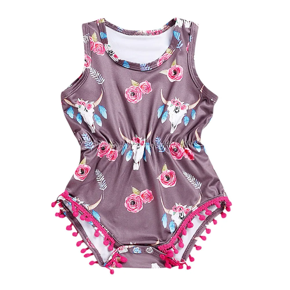 

Newborn Baby Girls Floral Animal Print Romper Pompon Tassels Hairball Jumpsuit Clothes Sunsuit Clothes baby clothing