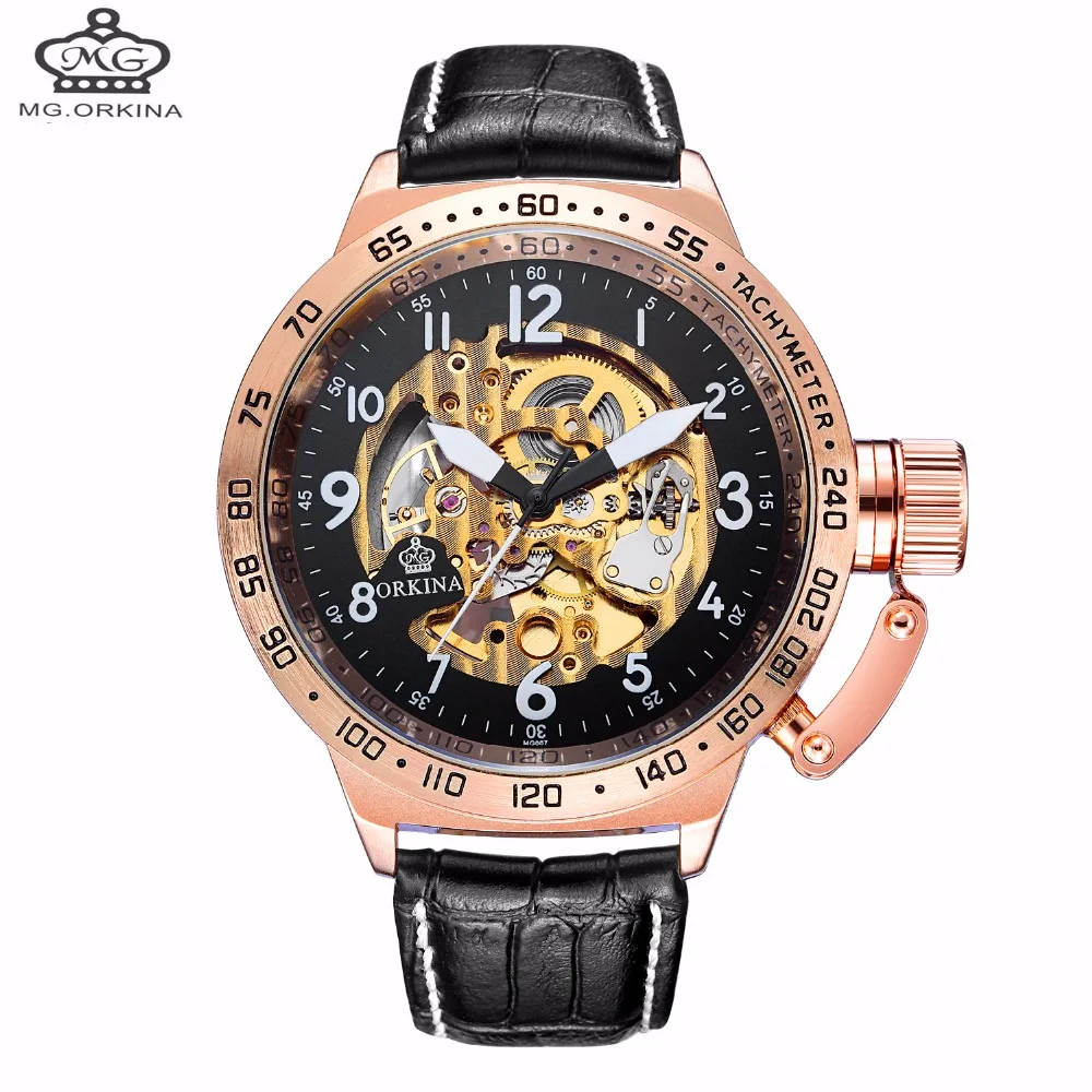 

ORKINA Large Dial Mens Watches Luxury Top Brand Automatic Mechanical Skeleton Watch Military Sport Wristwatch relogio masculino