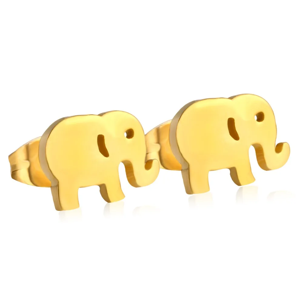 

Cute Lovely Elephant Animals Push Back Stud Earrings Stainless Steel Gold/Silver Color Earring Fashion Jewelry Cheap Gift
