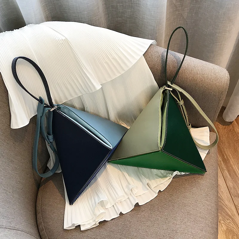 

Folded Triangle Handbags Female 2019 Fashion Patchwork Pu Leather Shoulder Messenger Bag Small Zipper Square Bag Bolso Mujer