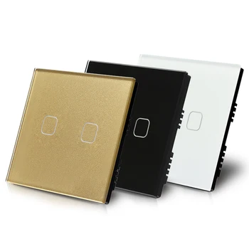 

Fashion UK three colors opt 2 gang 1 way touch sensor light switch 220V single live line crystal glass panel flame retardant PC