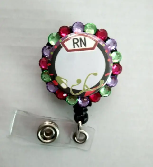 NURSE RN NAME RETRACTABLE ID REEL BLING BADGE HOLDER 10pcs/lotin Badge