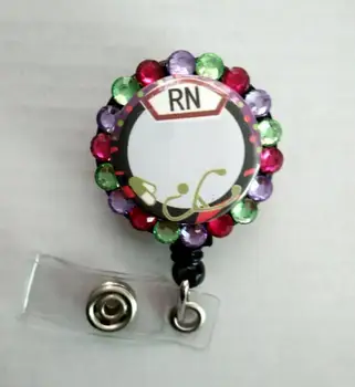 

NURSE RN NAME RETRACTABLE ID REEL BLING BADGE HOLDER 10pcs/lot