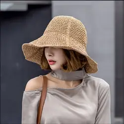 2019 Новая коллекция лето Ретро ручной работы соломенная шляпа вязаная крючком женский складной защиты от солнца Кепки с кружевами для