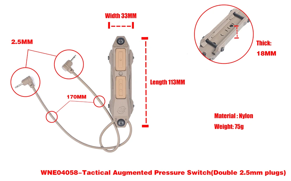 Страйкбол увеличенный переключатель давления двойной переключатель 2 штекер для 20 мм Пикатинни Тактический охотничий фонарик аксессуары WNE04058