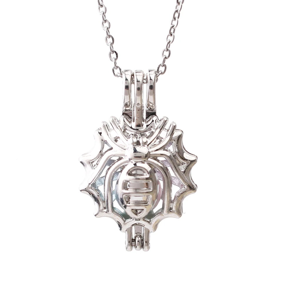 

1pc Open Insect Spider Pearl Cages Necklace with Stainless Steel Chain for Oyster Pearls Aroma Essential Oil Lockets Diffuser