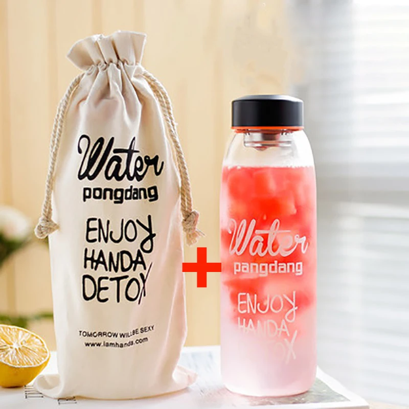 

600ML /1000ML Portable Water Bottle and Bag Travel Transparent High Quality Glass Bottle Kettle Infuser Drink Bottle for Kids