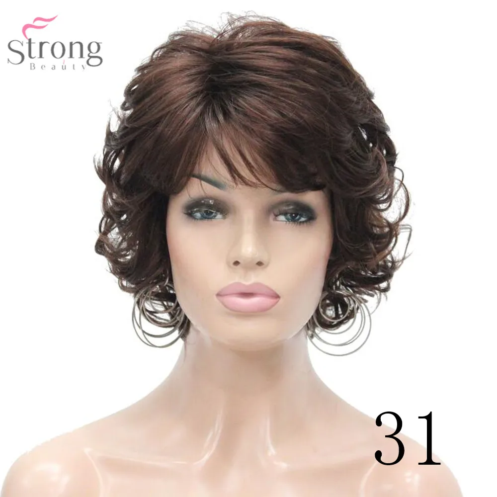 StrongBeauty женский синтетический парик монолитным Короткие вьющиеся волосы блонд/черный натуральные парики - Цвет: 31