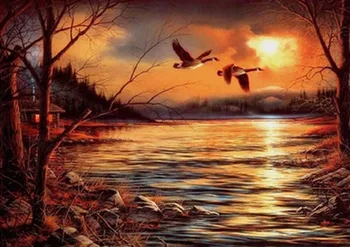 

DIY Diamond Painting Beautiful Scenic The Wild Goose Sunset Embroidery Diamond Painting Cross Stitch Rhinestone Mosaic Painting