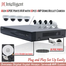16ch 16POE Порты NVR с 10 шт. 4MP купол или пуля Камера CCTV Камера H264 видеонаблюдения Системы комплект Водонепроницаемый открытый Plug& Play