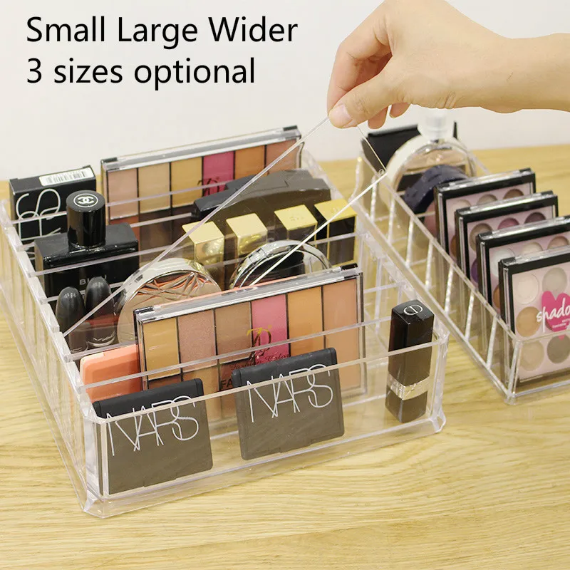 

Powder Eye Shadow Lipstick Cosmetics Storage Box, Transparent Acrylic Makeup Containers with Removable Lattice, Organzier Case