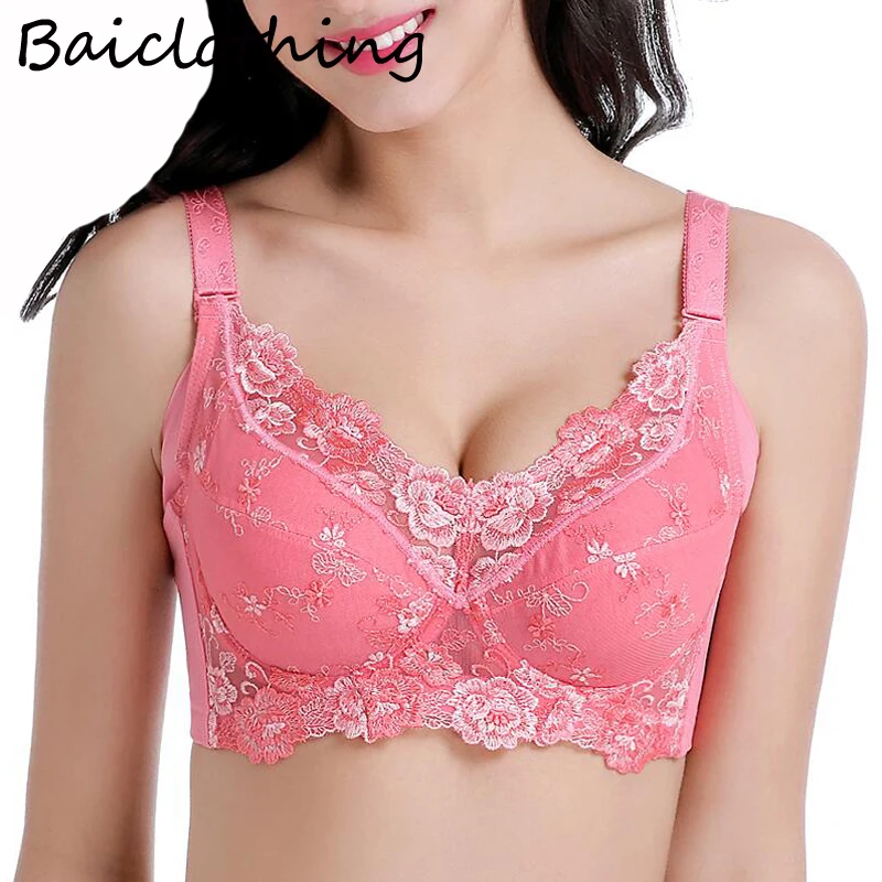 

BAICLOTHING Plus Size Womens Full Coverage Underwire Floral Embrodiery Ultra-thin Bra 34 36 38 40 42 44 46 48 B C D E F G H