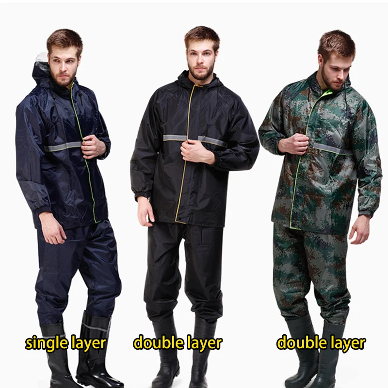 Men Raincoat Sets Waterproof Hooded Jacket + Pants Working Clothing Safety Outdoor Work Travel Rainwear Suits Free Size (22)