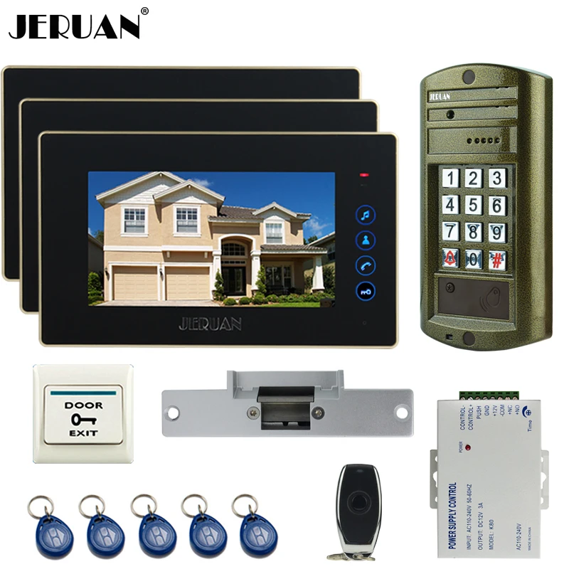 

HOME Wired 7 inch TFT Video Door Phone Intercom System kit waterproof password keypad HD Mini Camera +Electric Strike lock 1V3