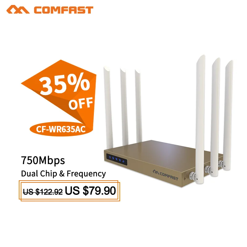 COMFAST 750 Мбит/с двухдиапазонный беспроводной wi-fi маршрутизатор с высоким коэффициентом усиления 6 * 6dBi wi-fi антенна 3 * PA 500 мВт Высокая мощность 4