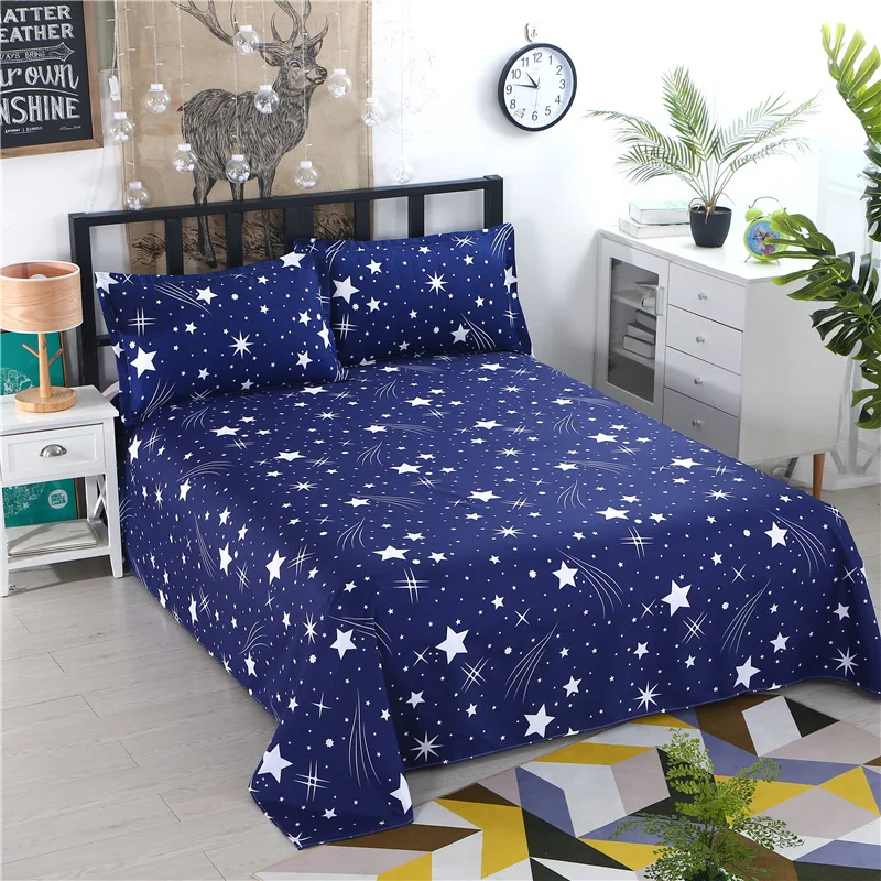 

1pcs Polyester Four Seasons Flat Bedsheet Blue Night Sky Printed Bedding Fitted Sheet Mattress Cover Bed Sheet Bedspreads Cover 39