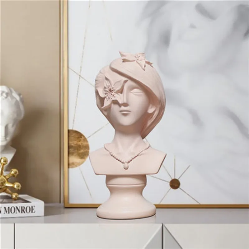  European Girl Head Portraits Resin Sculpture Creative Abstraction Figure Figurines Craftwork Bedroo - 33055709443
