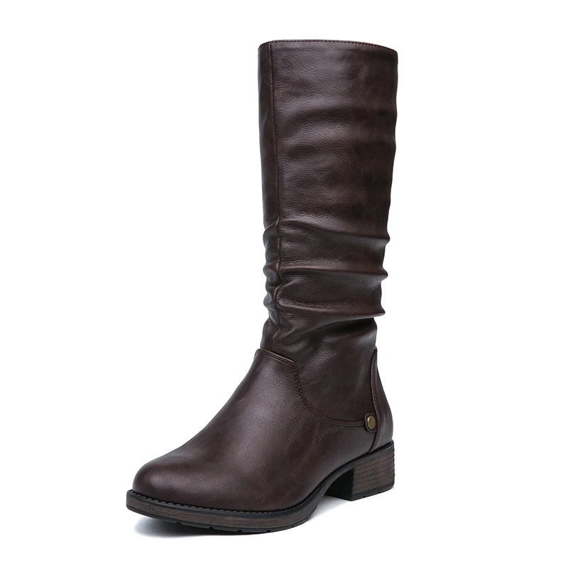 IMG_5618vAIMEIGAO New Autumn Winter Mid-calf Women Boots Flats Heels Warm Plush PU Leather Boots High Quality Knee High Boots