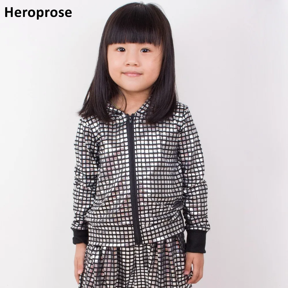 

2018 Spring Autumn Kids Black Silver Plaid bomber Jacket Stage Performance Wear paillette feminina casaco Hip Hop dance coat