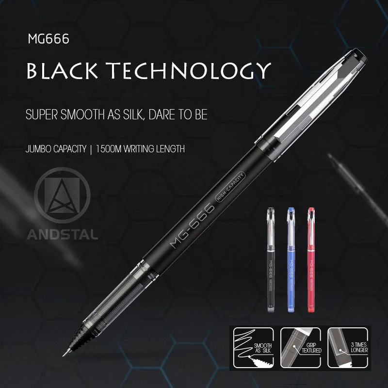 M&G 12pcs/lot Super Jumbo Capacity Gel Pen 0.5mm 1500 meters writing