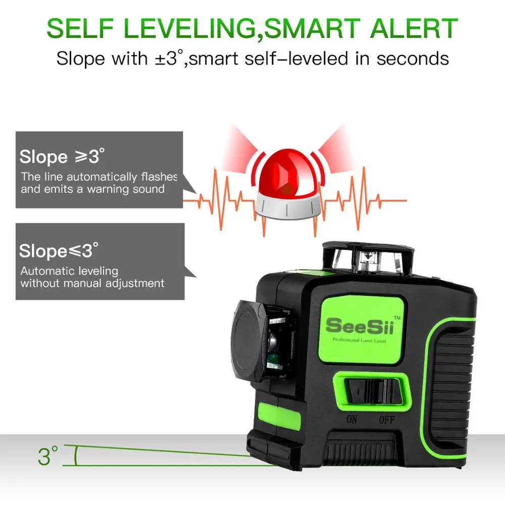 SeeSii 12 Lines 3D Green Laser Level Self-leveling Horizontal&Vertical 360 Degree 8 Lines 2D Cross Line kruislaser nivel verde