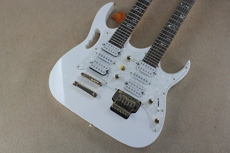 

free shipping top quality musical instruments new double necks 6 string + 6 sring electric guitar in white 1211