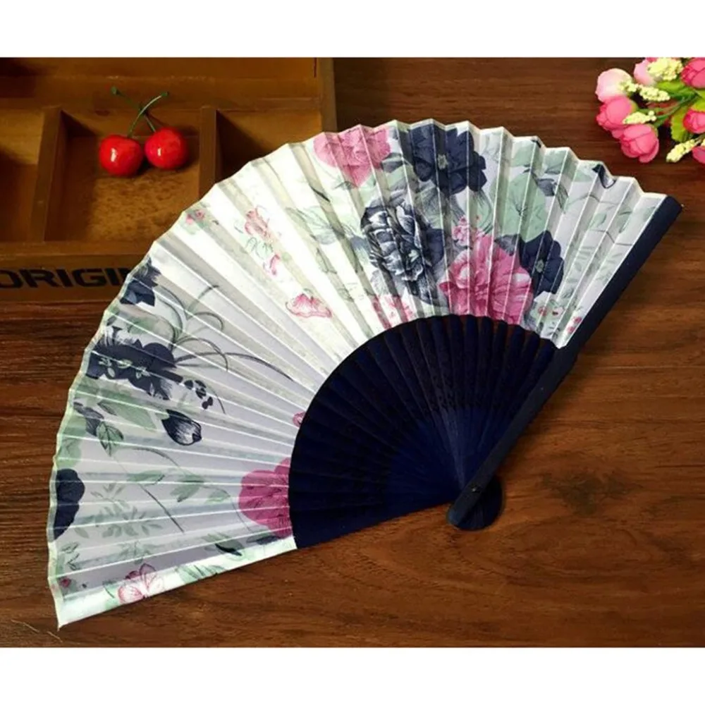 

New arrival Fashionable Compact Summer Bamboo Folding Hand Held Fan Chinese Dance Party Pocket Gifts Wedding Floral Printed Fan