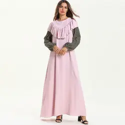 Европейская и американская мода женская с длинным рукавом многоцветная клетчатая полосатая платье мусульманское арабское гофрированное