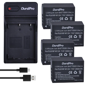 

DuraPro 4Pcs NP-W126 NP W126 Li-ion Battery + USB Single Charger For Fuji HS50 HS35 HS33 HS30EXR XA1 XE1 X-Pro1 XM1 X-T10 Camera